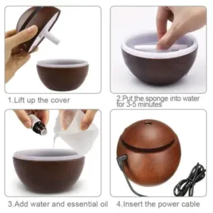 Wooden Cool Mist Humidifier Essential Oil Diffuser with 7 Color LED Night Light USB 130ml ( default, Standard )
