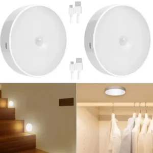 Motion Sensor Light for Home with USB Charging Wireless Self Adhesive LED Body Induction Lamp Sensor Light for Wardrobe Lights with Sensor Night Light for Cupboard Stairs (White)