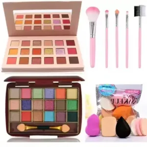 18 Color Eyeshadow & Makeup Brush Combo Kit – Multi Shade Set