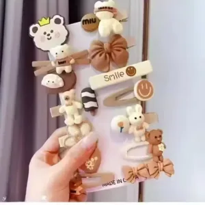 14 Pc Teddy Bow Hair Clips – Small Multicolor Rubber Clips