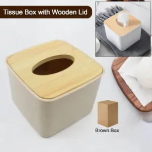 Tissue Box Desktop Stand Bamboo Tissue Cover Box Rectangular Paper Towel Holder Removable Tissue Dispenser for Bathroom Vanity Countertop Bedroom Car Holder Paper Towels Dispenser (1 Pc ).