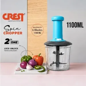 CREST 6 Blade 1100ML Spin Chopper, Multipurpose Vegetable & Fruit Cutter with Locking Handle, Manual Food Chopper (Pack of 1)