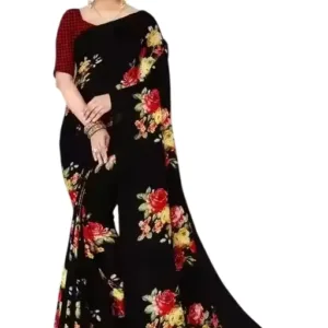 Women's Designer Georgette Floral Printed Saree with Blouse Piece – Cotton Blend, Free Size