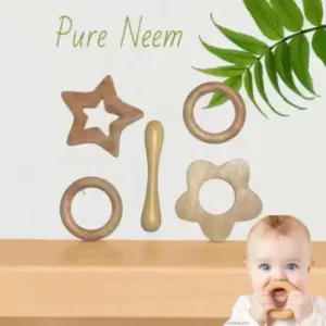 Neem Wood Baby Teether Combo Set of 5 | Natural Wooden Teething Toys | Safe BPA-Free Wooden Teethers for Newborns & Infants ( default, OS )