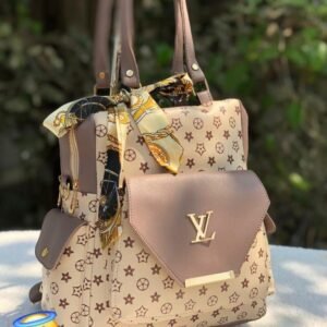 Women's Fashion Brown And Beige Backpack with Scarf
