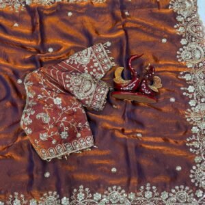 Premium Space Soft two tone silk Embroidery Thread Sequence Orange Deep Brown Saree