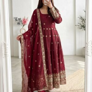 Designer Party Wear Anarkali Look Collection(Red Wine)