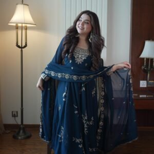 GEORGETTE BLUE EMBROIDERY SEQUENCE GOWN