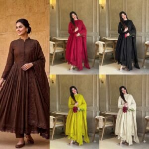 WOMEN'S ELEGANT BROWN ANARKALI SUIT SET WITH DUPATTA
