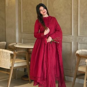 WOMEN'S ELEGANT RANI PINK ANARKALI SUIT SET WITH DUPATTA