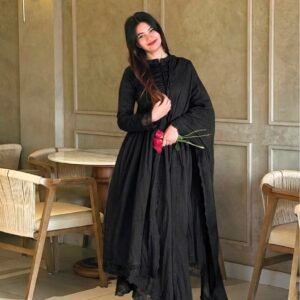 WOMEN'S ELEGANT BLACK ANARKALI SUIT SET WITH DUPATTA