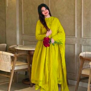 WOMEN'S ELEGANT MUSTARD ANARKALI SUIT SET WITH DUPATTA