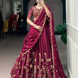RANGOLI SILK THREAD EMBROIDERY AND SQUENCE LEHANGA(RED)