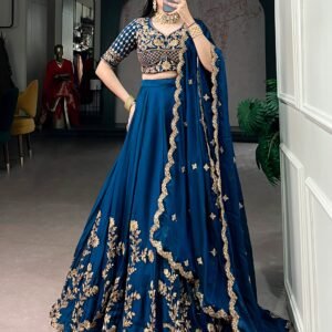 RANGOLI SILK THREAD EMBROIDEY AND SEQUENCE LEHNGA CHOLI(RAMA BLUE)