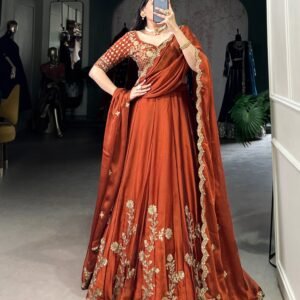 RANGOLI SILK THREAD EMBROIDEY AND SEQUENCE LEHNGA CHOLI(ORANGE)