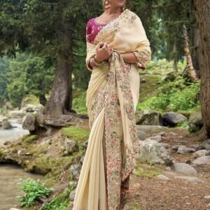 PREMIUM JIMMY CHOO EMBROIDERED CHAMPAGNE GOLD  SAREE