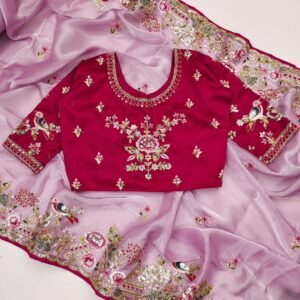 PREMIUM JIMMY CHOO EMBROIDERED PINK SAREE