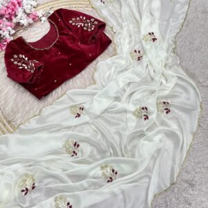 RANGOLI SILK ACRO BORDER KHATLI WORK WHITE SAREE