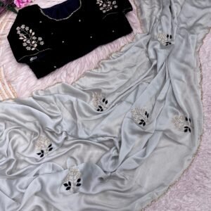 RANGOLI SILK ACRO BORDER KHATLI WORK STELL GREY SAREE