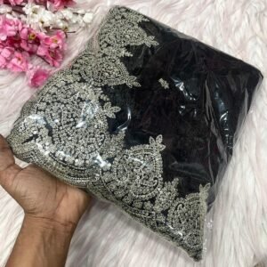 Premium Fendy Chiffon Black Saree with Sequins Zari Work