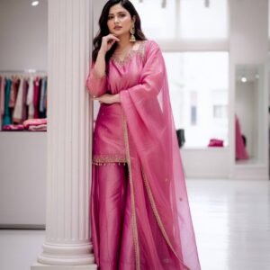 Elegant Fandy Silk Kurti Palazzo Set