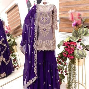 Designer Embroidered Blue  Kurti Palazzo Set