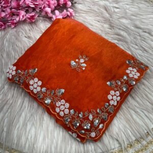 Premium Fandy Satin Silk Rich Burnt Orange Saree