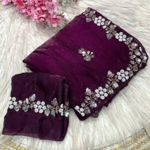 Premium Fandy Satin Silk Purple Saree