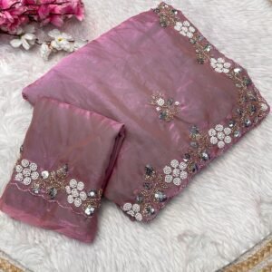 Premium Fandy Satin Silk Pink Saree