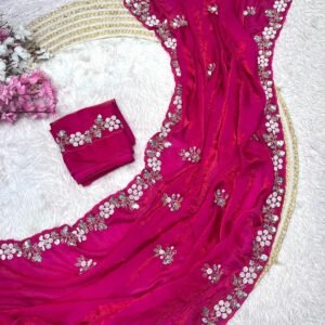 Premium Fandy Satin Silk Rani Pink Saree