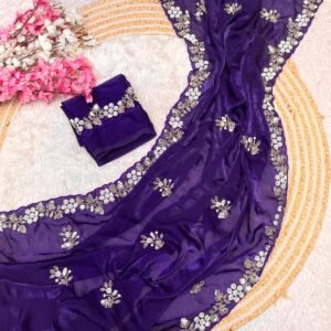 Premium Fandy Satin Silk Blue Saree