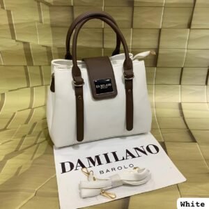 DA MILANO Style Premium White And Brown Women's Handbag