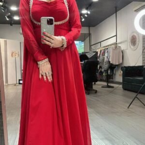 Premium Pure Georgette Anarkali Red Gown Set with Dupatta