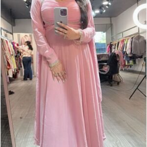 Premium Pure Georgette Anarkali Pink Gown Set with Dupatta