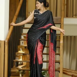Premium Gajji Silk Mirror Work Black Saree