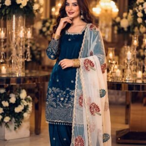 Pure Fendy Silk Kurti Pant Set with  Embroidery Organza Duptta