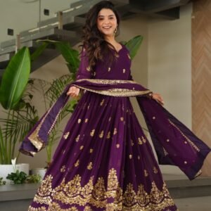 Premium Faux Blooming Designer Embroidered Blue Gown with Dupatta