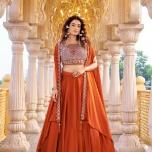 Royal Rangoli Silk Wedding Rust Brown Lehenga Choli Set