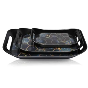 3-piece premium plastic serving tray set with elegant hexagonal design multipurpose kitchen & dining trays - Durable Plastic
