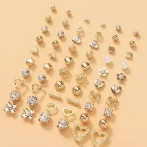 RARE 1 Gold Plated Multicolor Pearl & AD Studs Combo – 30 Pairs