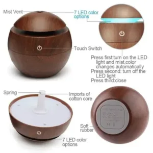 Wooden Cool Mist Humidifier Essential Oil Diffuser with 7 Color LED Night Light USB 130ml ( default, Standard )