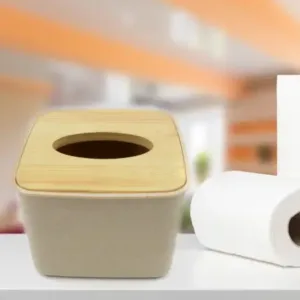 Tissue Box Desktop Stand Bamboo Tissue Cover Box Rectangular Paper Towel Holder Removable Tissue Dispenser for Bathroom Vanity Countertop Bedroom Car Holder Paper Towels Dispenser (1 Pc ).