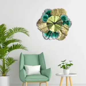 Decorative Round Iron Metal Wall Clock for Living Room, Bedroom, Office with Urdu Dail. ( green, M )