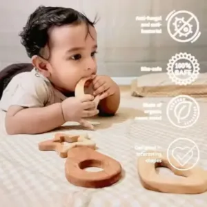 Neem Wood Baby Teether Combo Set of 5 | Natural Wooden Teething Toys | Safe BPA-Free Wooden Teethers for Newborns & Infants ( default, OS )