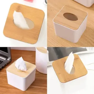 Tissue Box Desktop Stand Bamboo Tissue Cover Box Rectangular Paper Towel Holder Removable Tissue Dispenser for Bathroom Vanity Countertop Bedroom Car Holder Paper Towels Dispenser (1 Pc ).