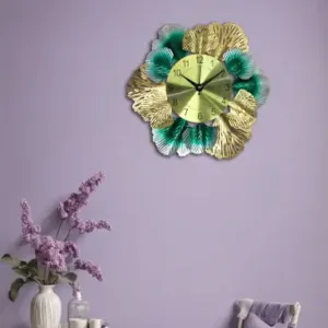 Decorative Round Iron Metal Wall Clock for Living Room, Bedroom, Office with Urdu Dail. ( green, M )