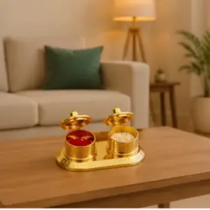 Roli Akshat Box | Golden Finish Aluminium Kumkum & Rice Container for Pooja ( default, OS )