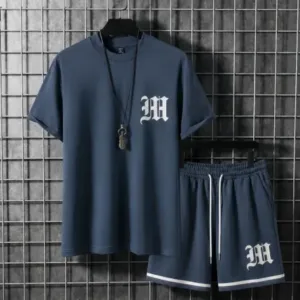 STYLOKETH Men's Tracksuit Co-ord Set – Printed T-Shirt & Shorts ( grey, M )