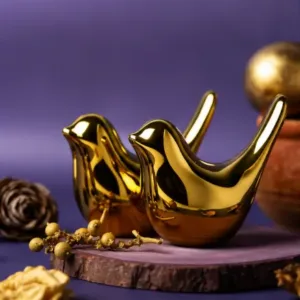 Golden Ceramic Bird Figurines (Pack of 2) – Decorative Bird Showpieces for Home, Office, Living Room & Table Décor ( default, OS )