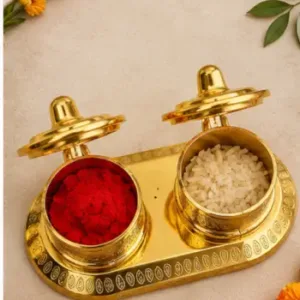Roli Akshat Box | Golden Finish Aluminium Kumkum & Rice Container for Pooja ( default, OS )